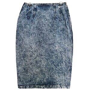 Fever Denim Pencil Skirt Women Distressed Acid Wash Button Closure Size Small